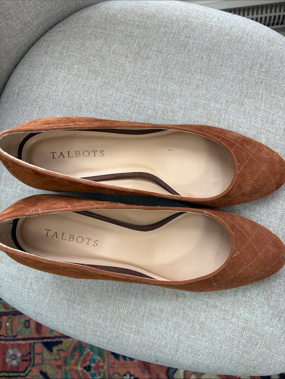Talbots Suede Quilted Pointed-Toe Flats in Rust Brown